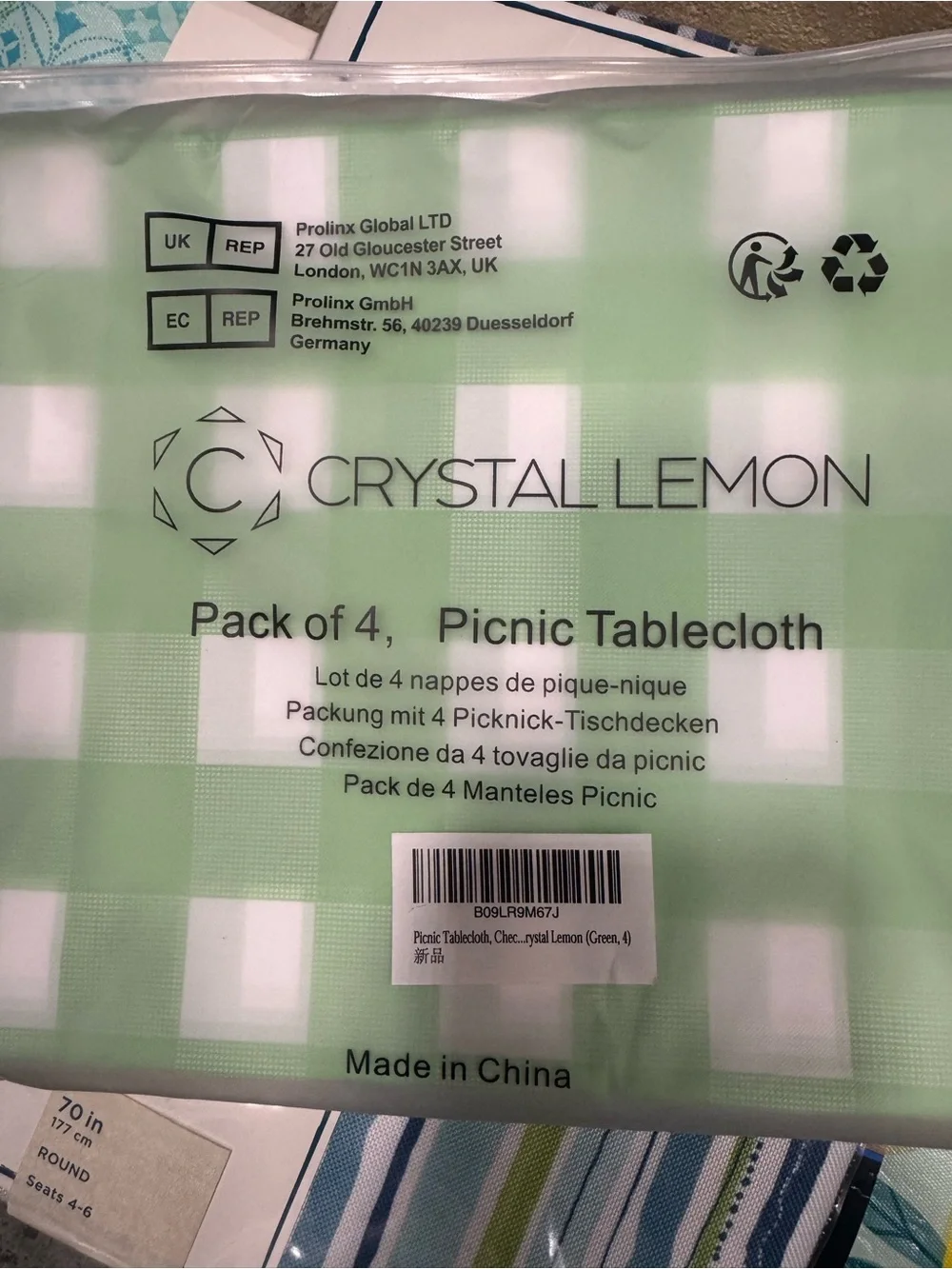 C Crystal Light Sage Green Checkered Gingham Picnic Tablecloths Pack 4  NIP
